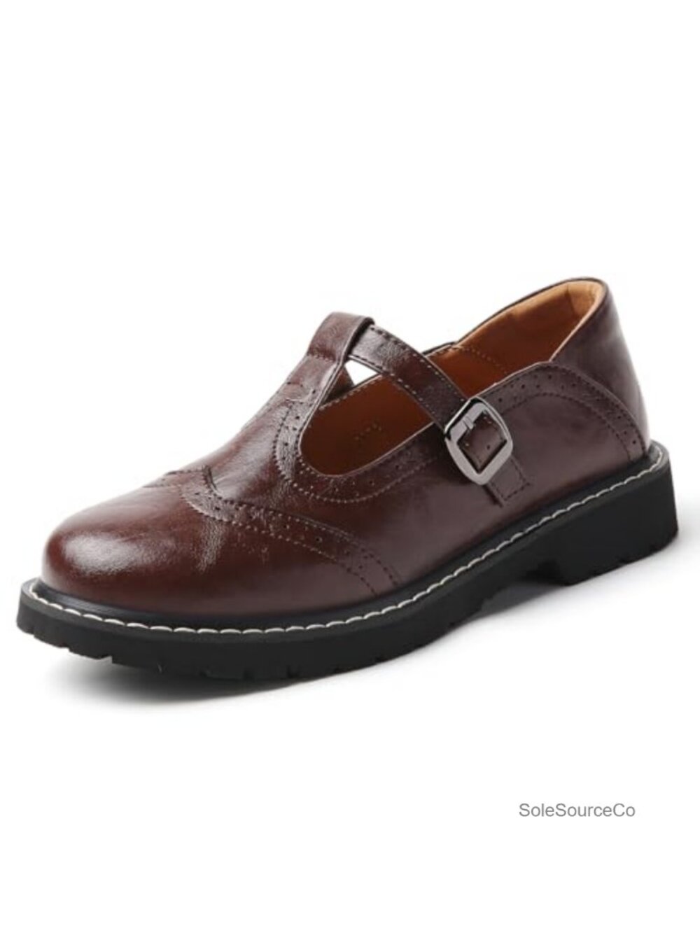 Faux Leather T-Strap Brogue Mary Jane Platform Oxfords Dress Shoes